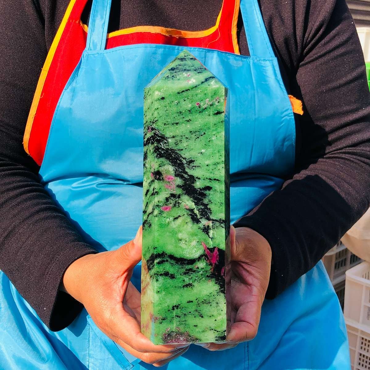 5.25LB Large Natural Red Green Treasure Obelisk Crystal Wand Point Healing