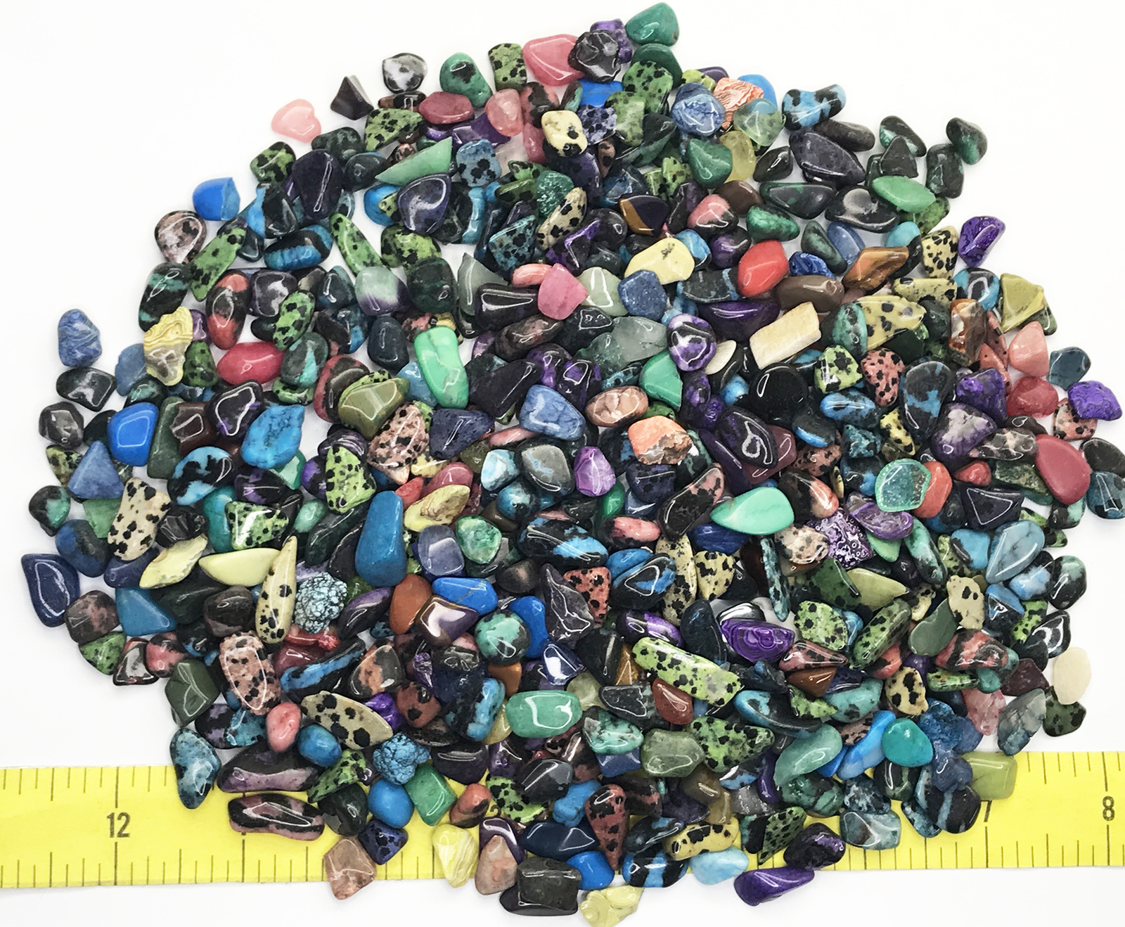 Gemstone Mix dyed X-Small (5/16-5/8″) polished mixed gemstones. 1 lb.