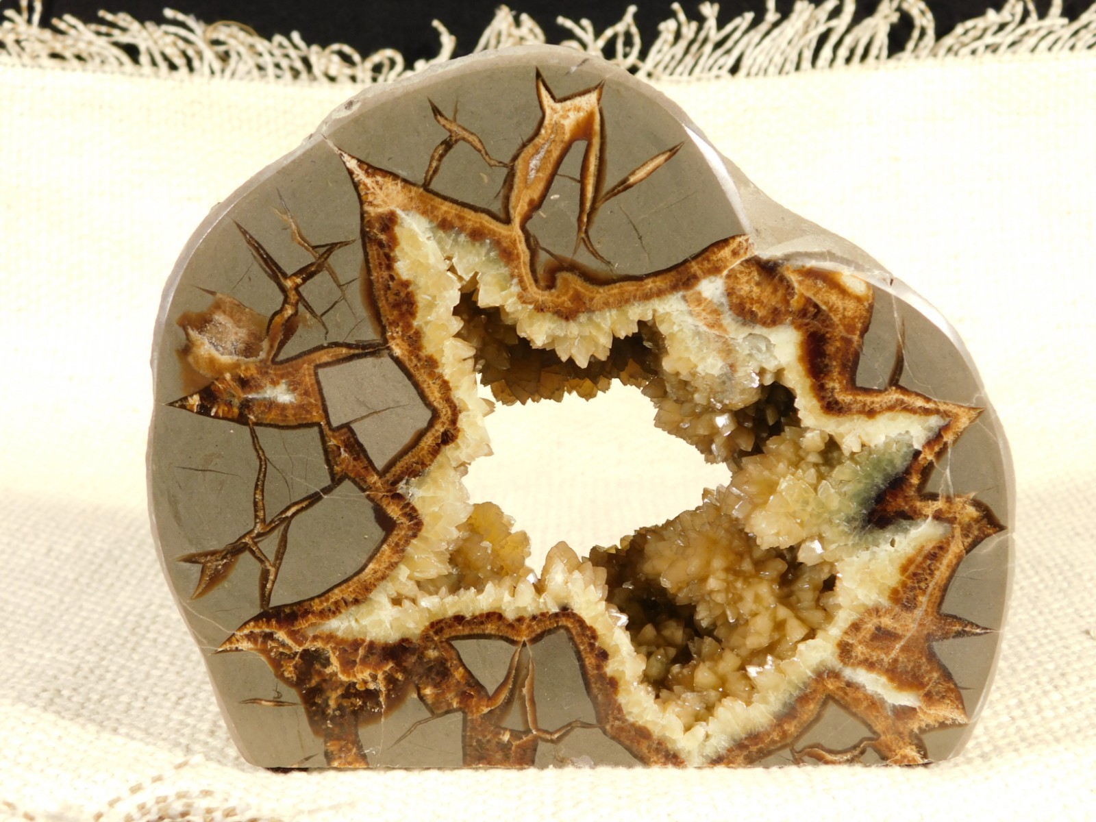 Big! Polished AAA Crystal Filled Hollow Septarian GEODE FREE Standing Utah 780gr