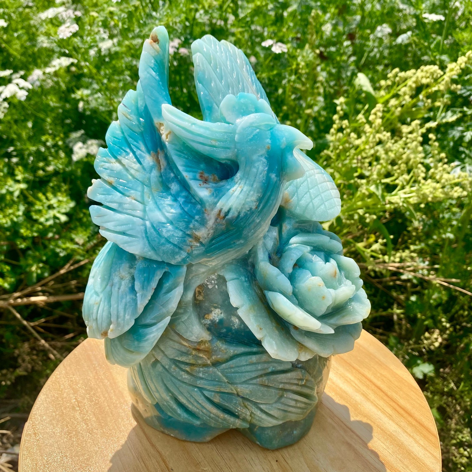 6.17LB Natural Blue Vein Stone Phoenix Carving, Home Decoration