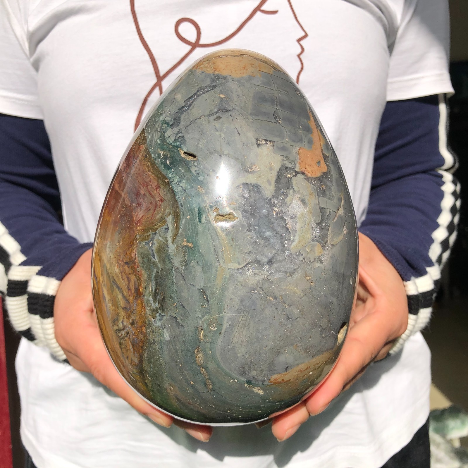 8.6LB Natural Ocean stone Quartz Crystal egg Mineral specimen Healing