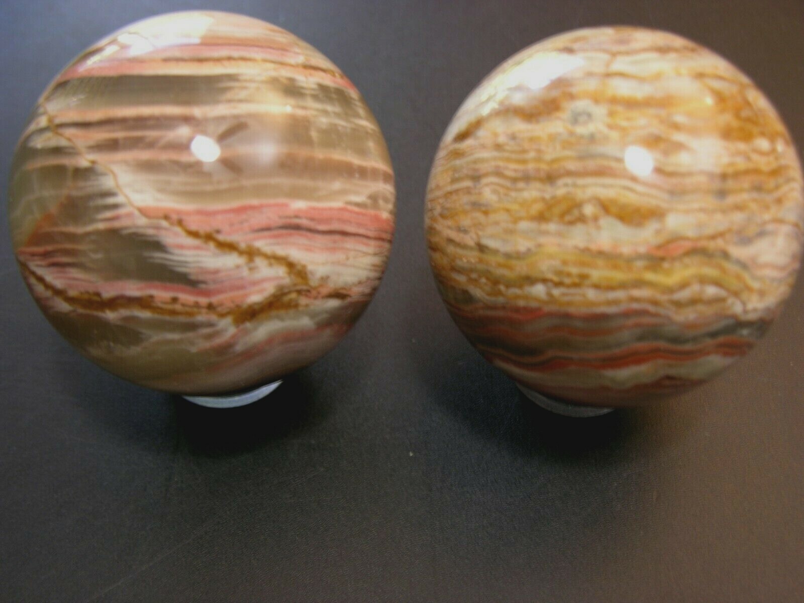 Banded onyx spheres 3 inch diameter with stands 2 sphere lot os22