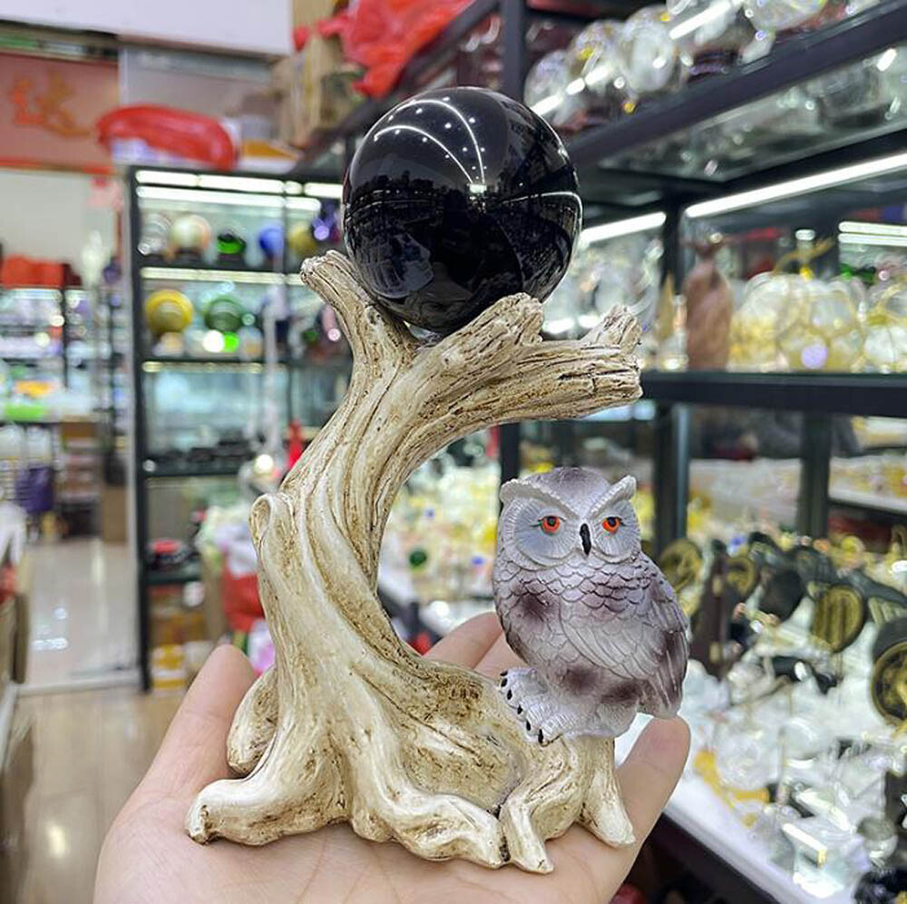 Owl Resin Sphere Holder Stand Base Natural Crystal Ball Hand Decoration Gift USA