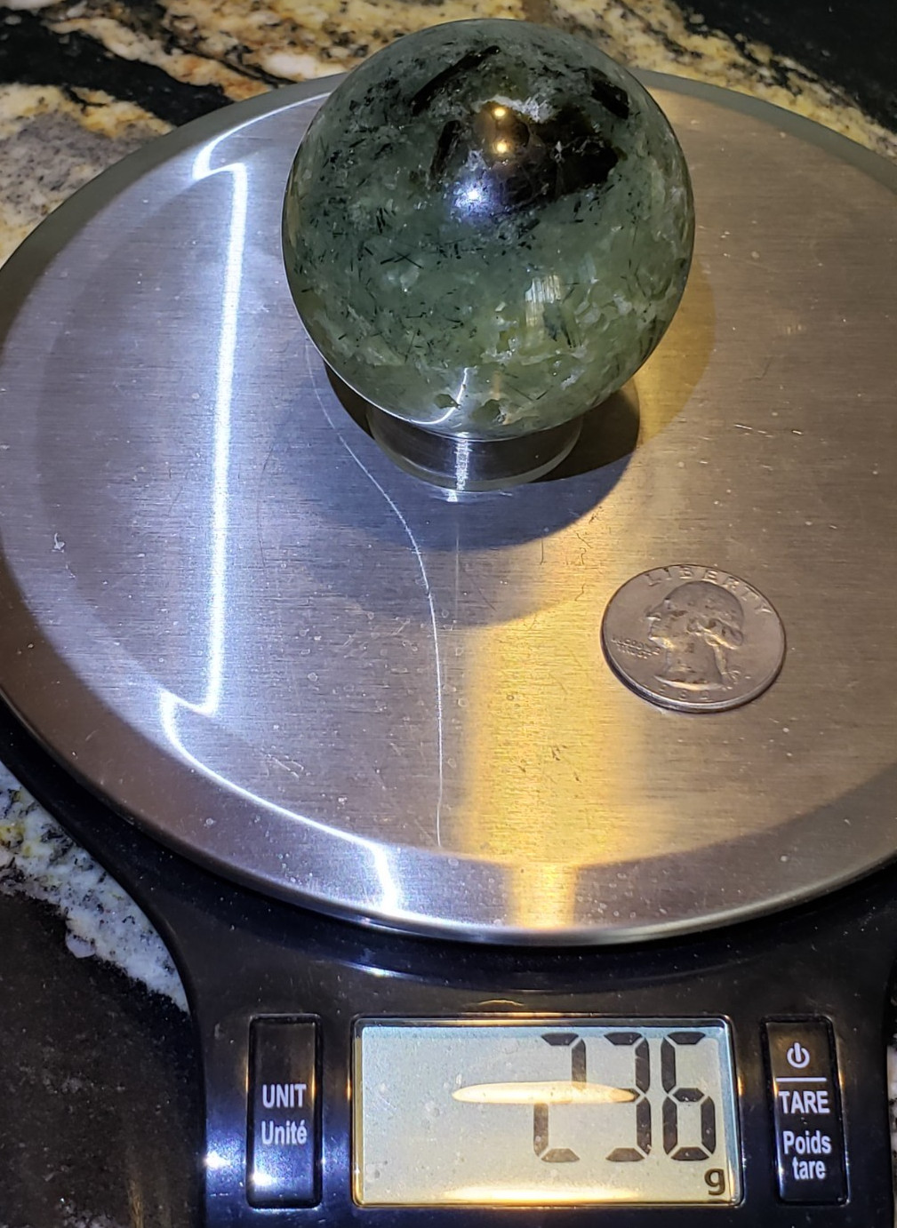 2.1″ Prehnite Epidote Green Tourmaline Crystal Sphere Orb Ball, 236g or 8.3 oz
