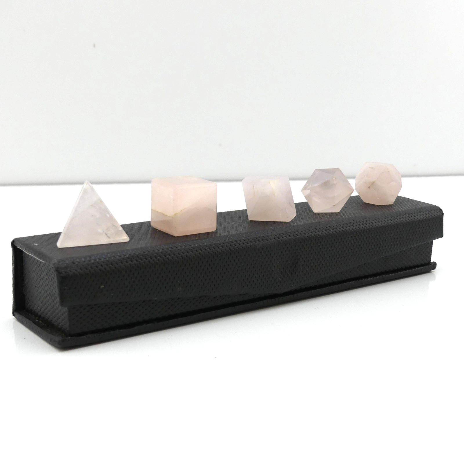 5pc Rose Quartz Sacred Geometry Crystal Set Healing Stones w/ Display Box