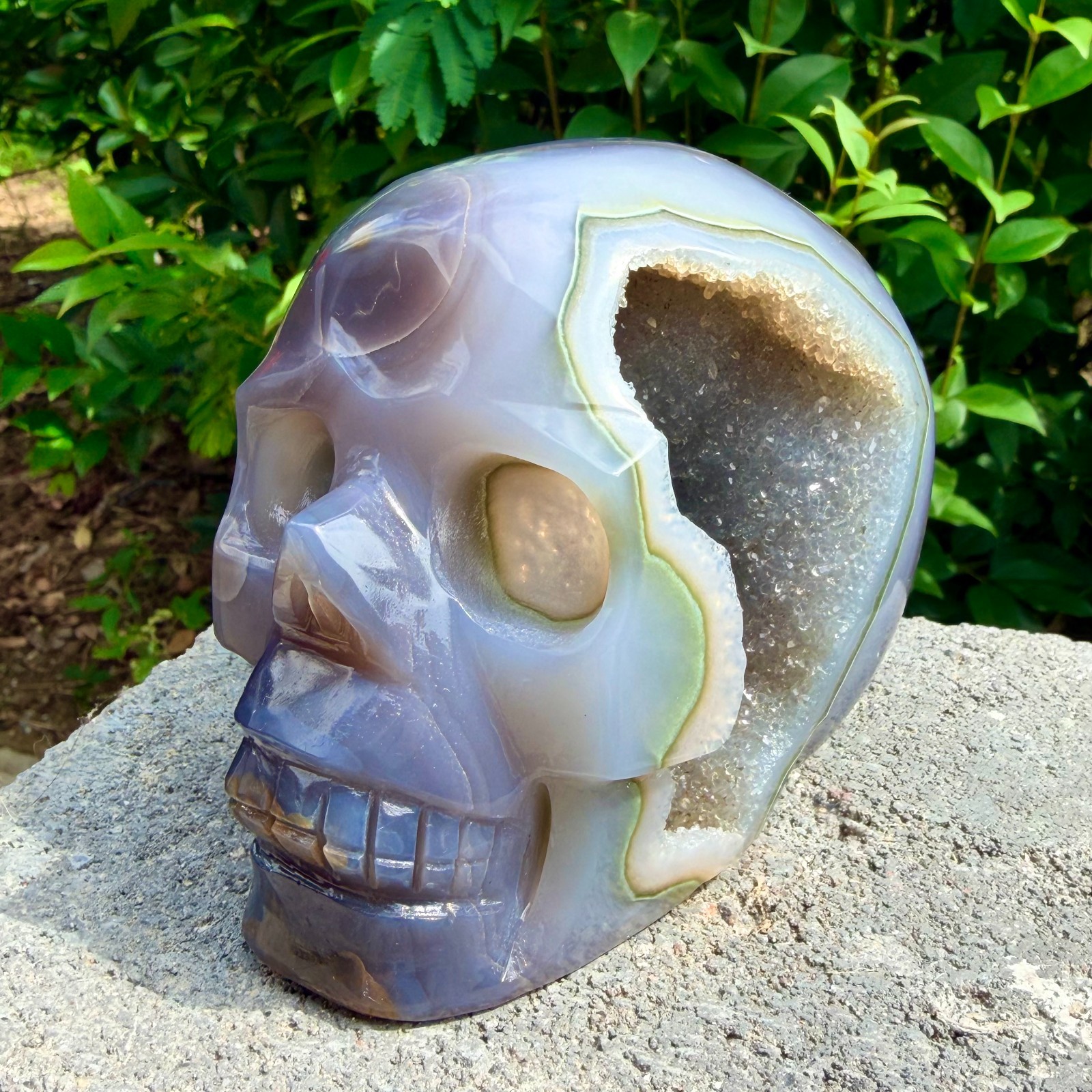 2.87lb Amethyst agate crystal cave skull, Rare hand carved skull specimen