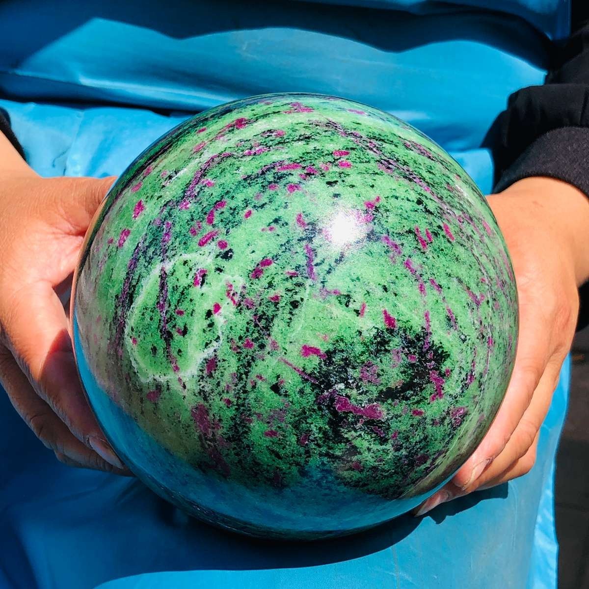 9.81 LB Large Natural Ruby Zoisite Sphere Crystal Healing Stone Specimen 5152