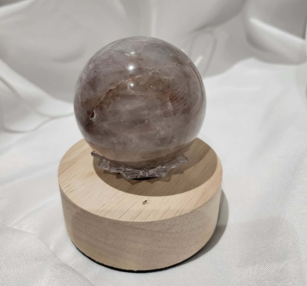 Fire Quartz Sphere Stunning Polished with Rotating Lighted Stand 2.4″ 10.4 ounce