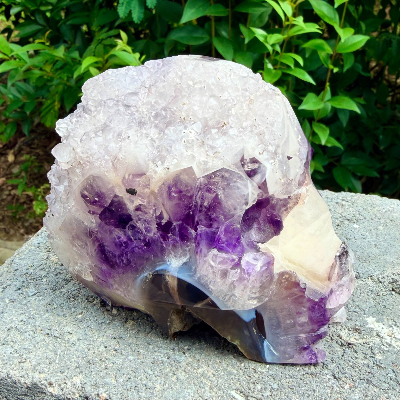 2.71lb Amethyst agate crystal cave skull, Rare hand carved skull specimen