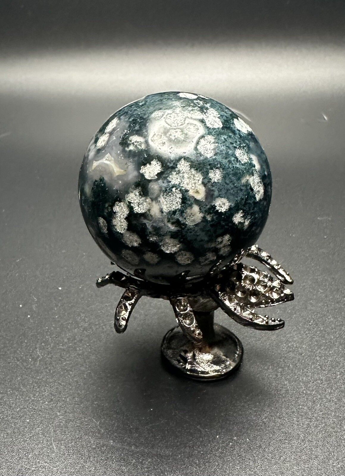 Green Moss Agate Crystal Sphere Spider Stand Free Shipping