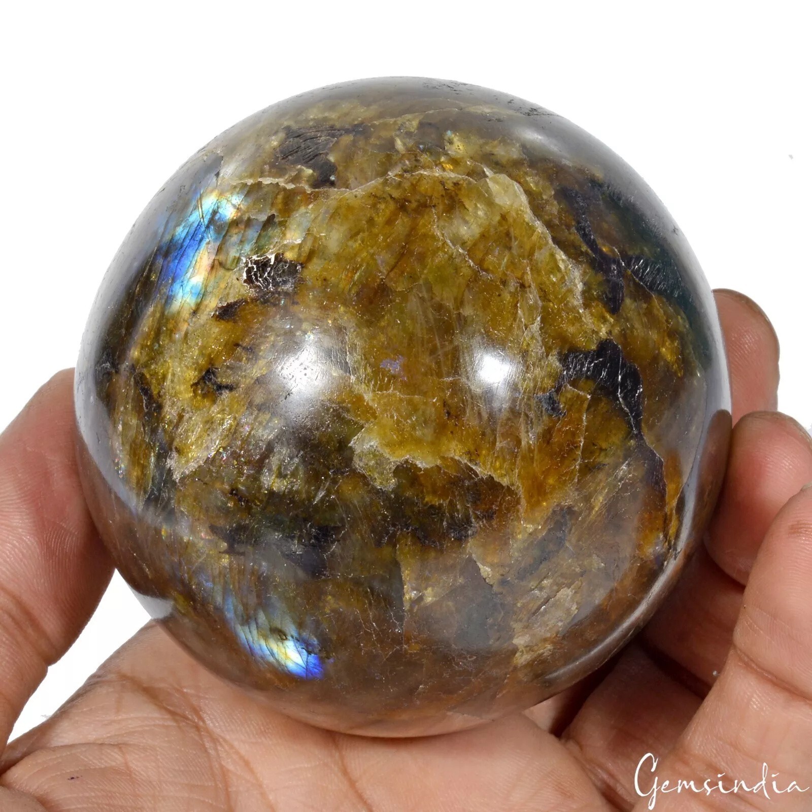 Natural Untreated Multi Shine Labradorite Healing Crystal Sphere W Stand 2890 Ct