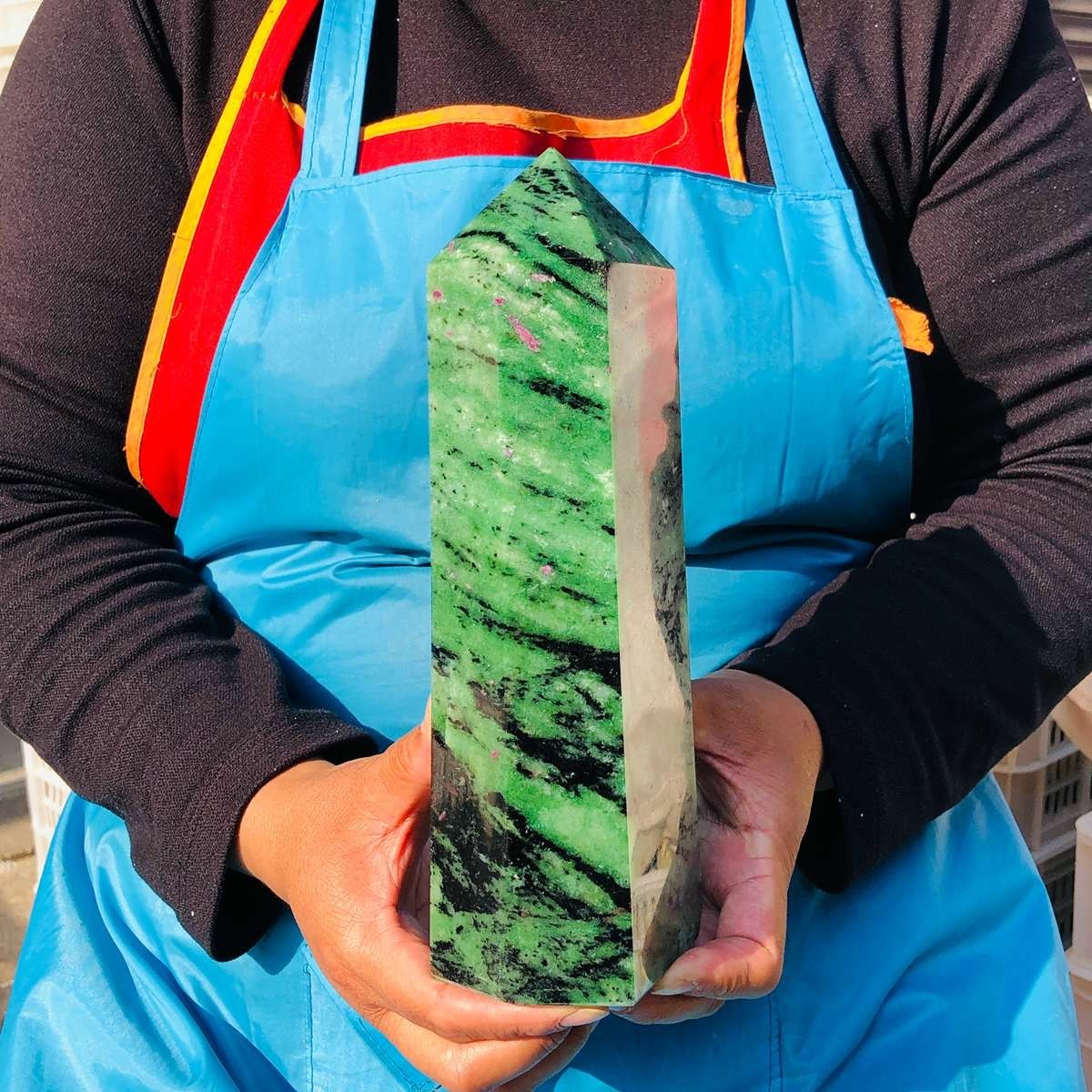 5.25LB Large Natural Red Green Treasure Obelisk Crystal Wand Point Healing