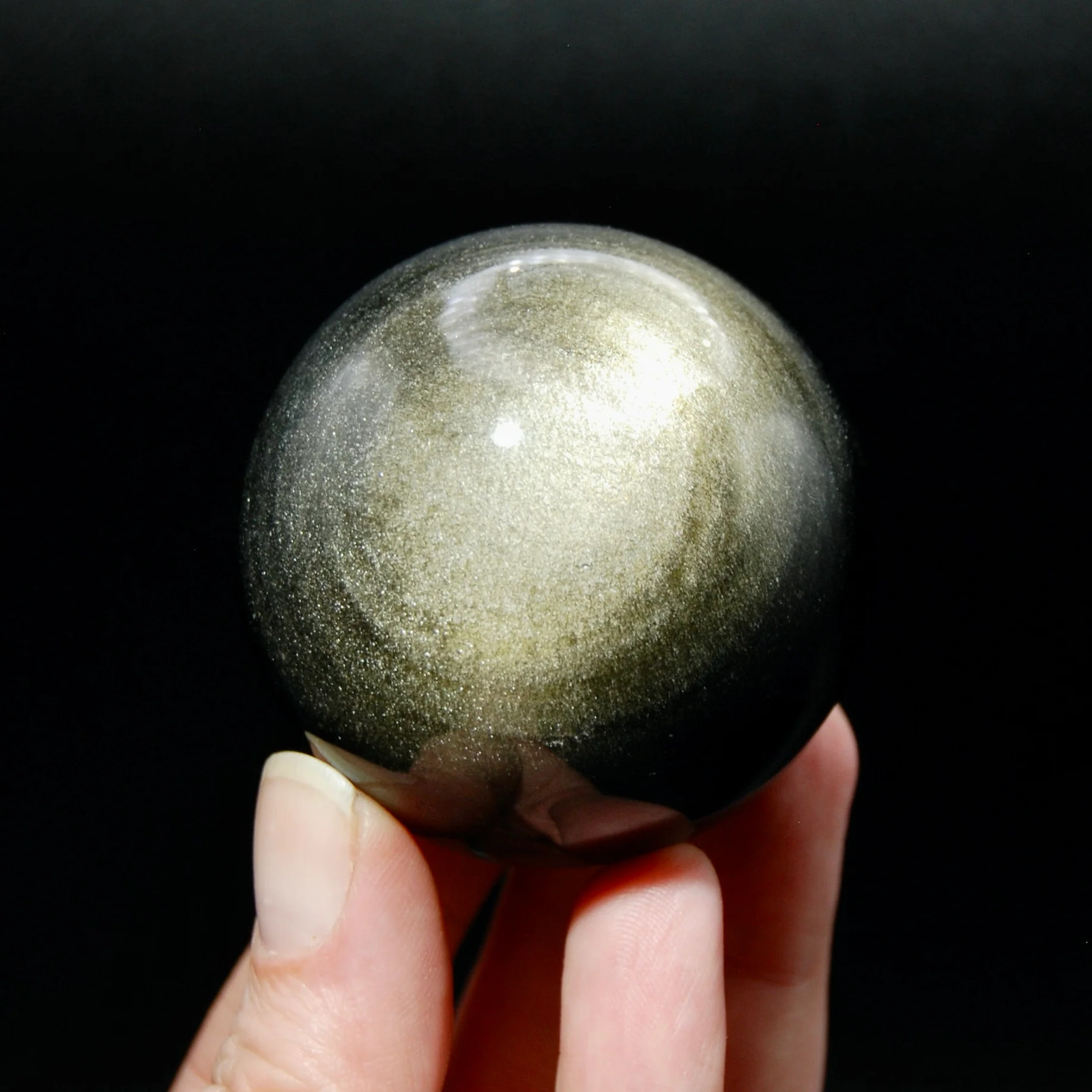 ONE Small Gold Sheen Obsidian Crystal Sphere, Super Flashy 20mm to 40mm