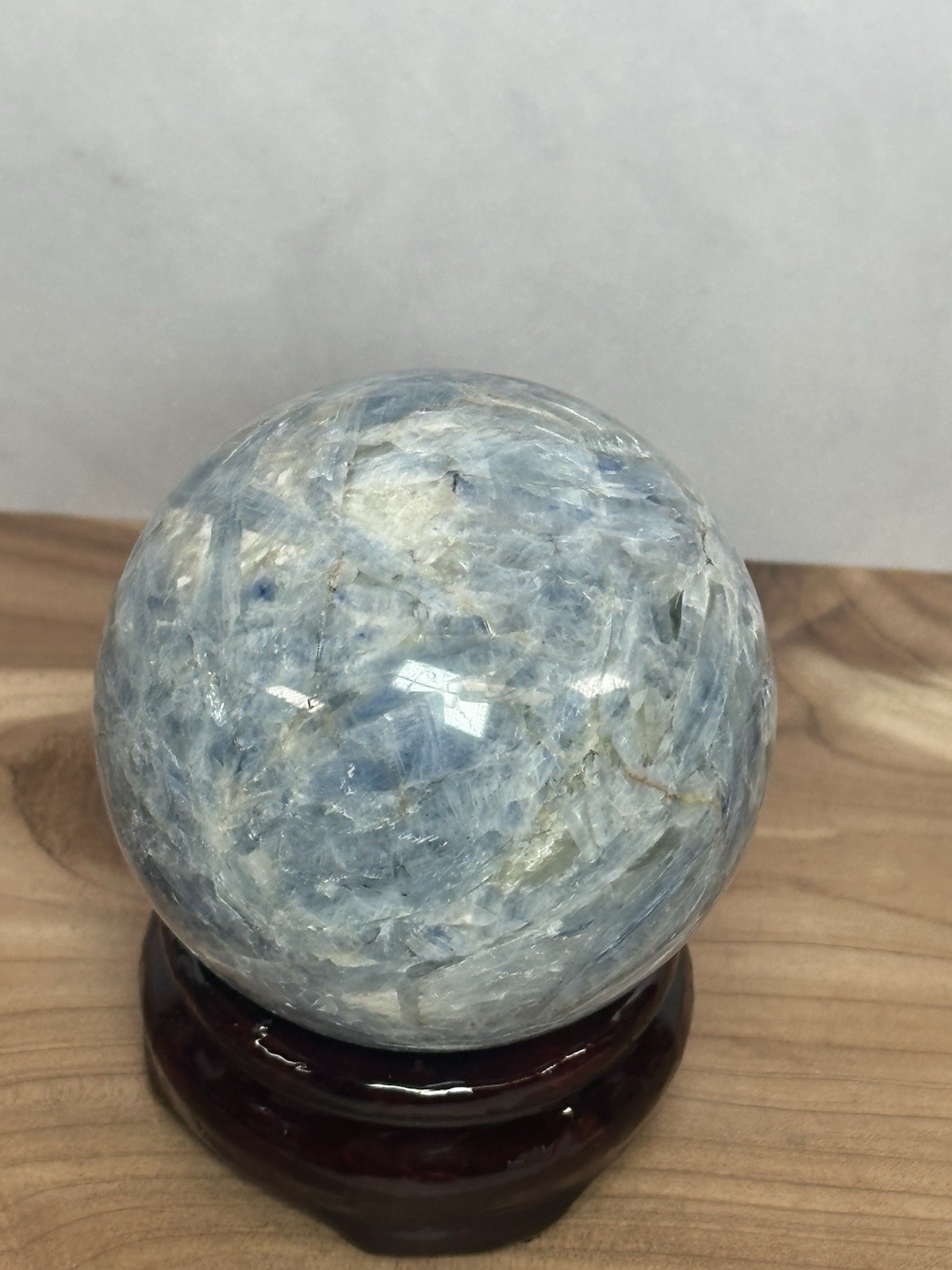 Blue Flashy Kyanite Quartz Crystal Sphere 468 Grams 63.2 mm. No Stand