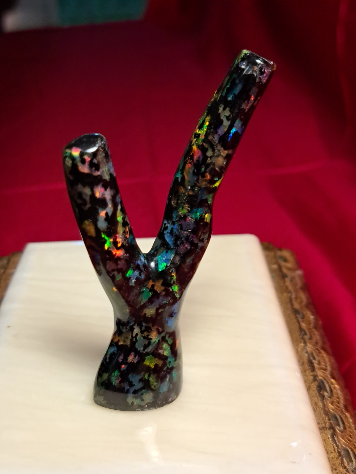 Huge Multicolor Indonesian Wood Opal Fossil Inlaid Mosaic Branch Stands Up