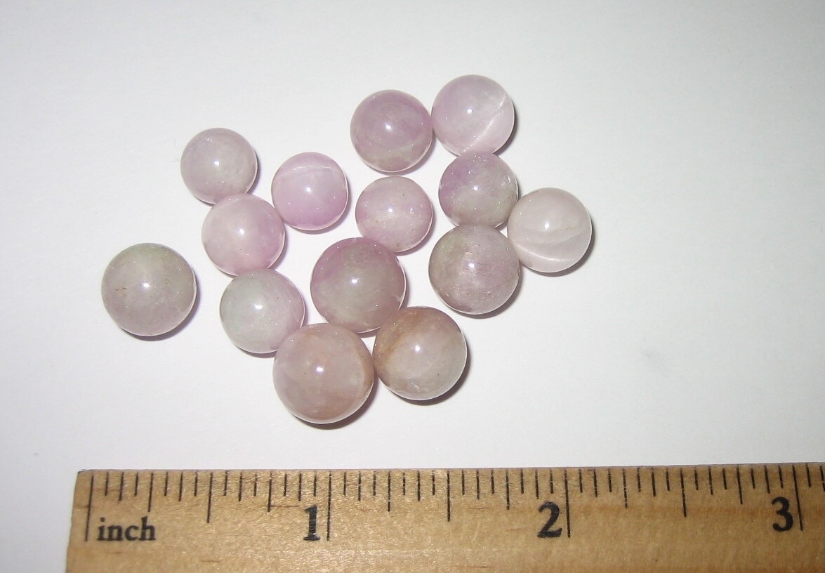 14 POLISHED TINY 0.2″- 0.3″ KUNZITE CRYSTAL STONE MINERAL SPHERES ~ 21.4grams *2