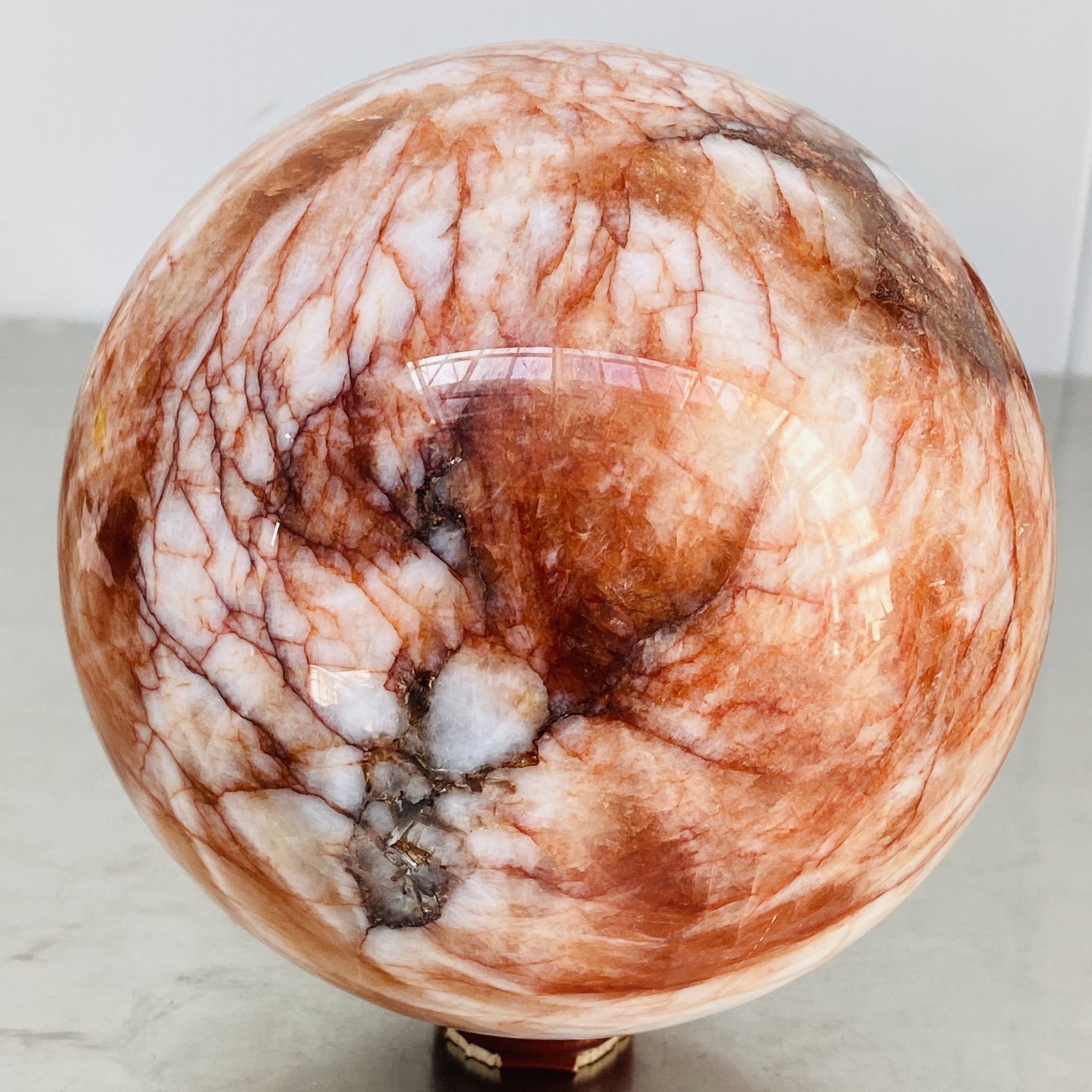 Natural Red Glue Flower Quartz Sphere Crystal Ball Healing 4720G