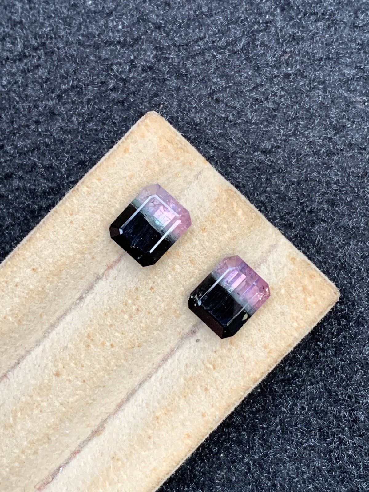 6ct natural rare pink blue & black tri colors faceted tourmaline pair 8.8mm