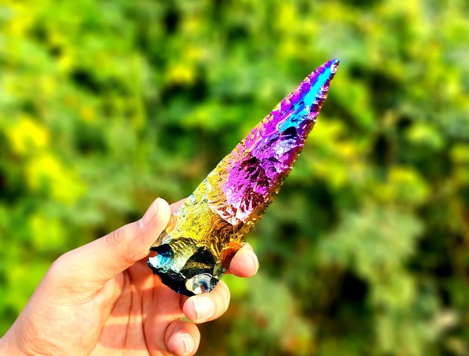 Titanium Coated Arrowhead 1-10″ Rainbow Aura Crystal Point Decor Spearhead