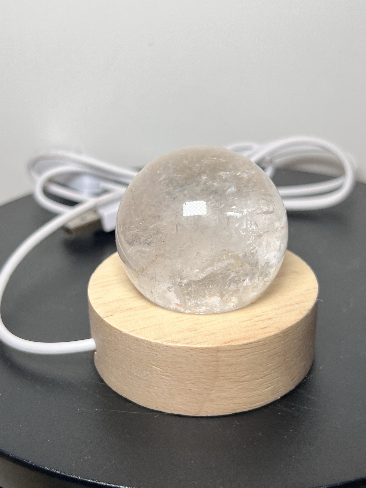 Clear Quartz Sphere W/Multicolor USB Light Holder – See pics and description