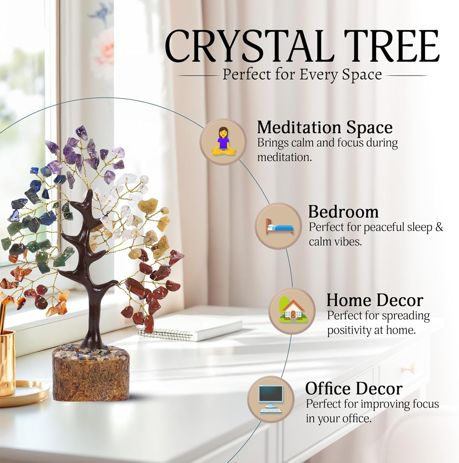 7 Chakra Tree of Life, Gemstone Tree, Birthday Gifts for Women, Crystal Home Dec
