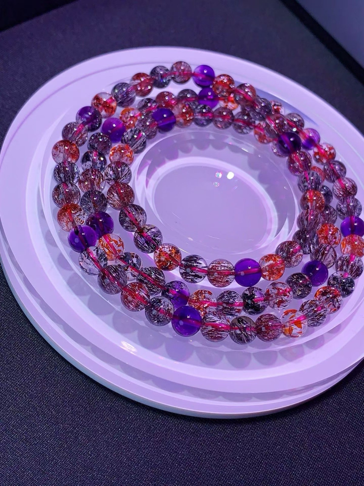 6.2mm TOP Natural Colorful super seven gem quartz crystal energy bracelet 30.9G