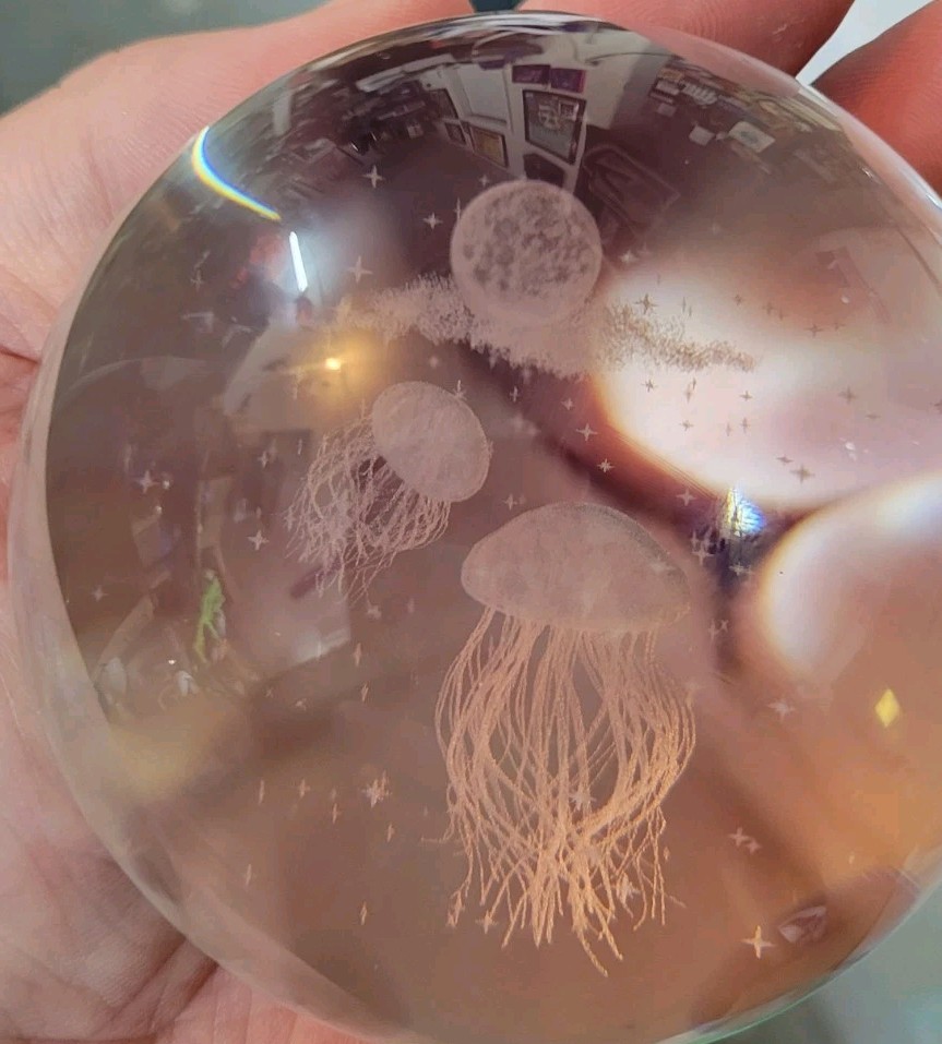 Jellyfish Crystal Ball No Stand, 3D Laser Engraved Glass Sphere Decorative Ball