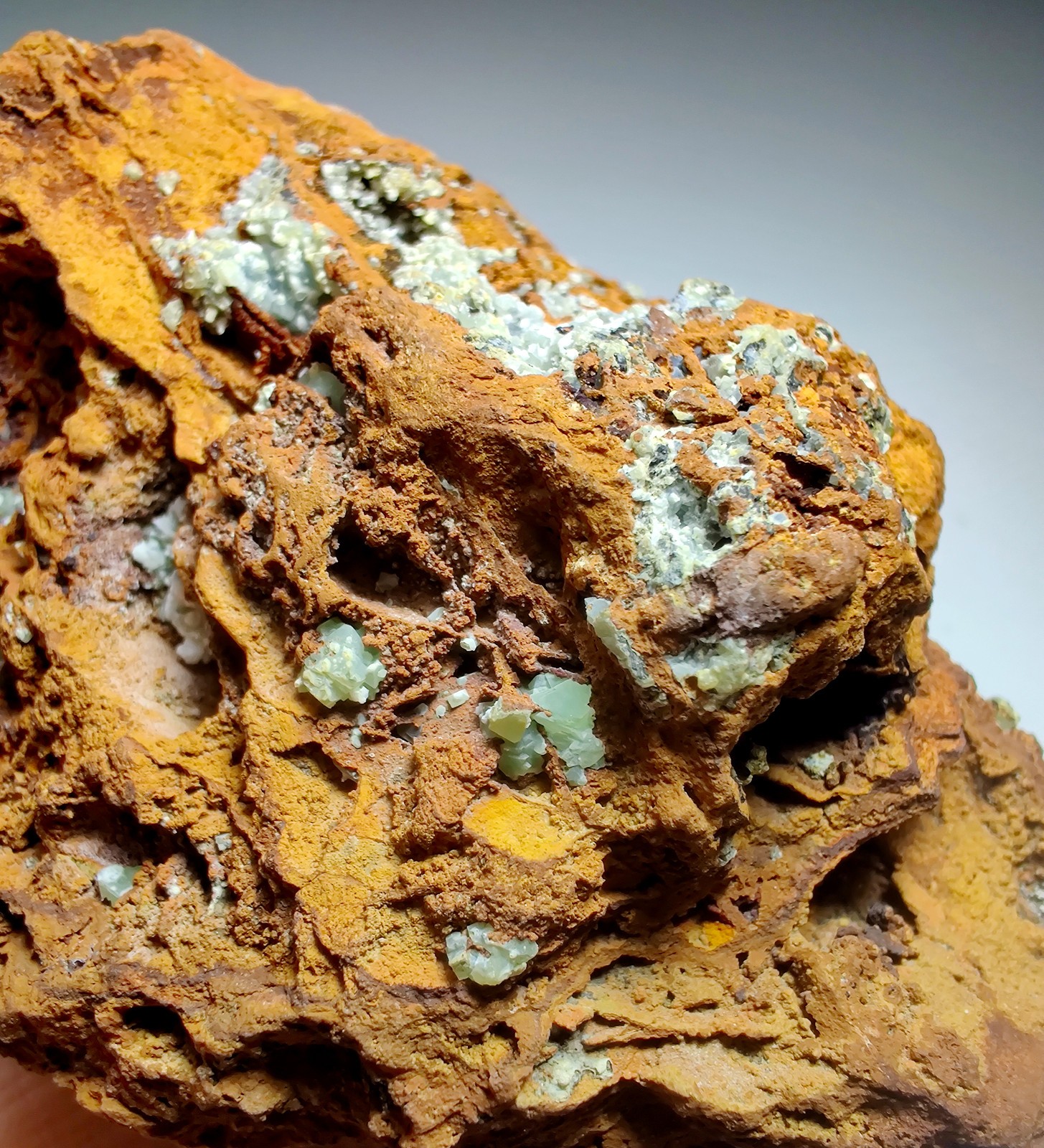 Fluorescent Adamite, Smithsonite on Limonite. Ojuela Mine, Mexico. 163 grams.