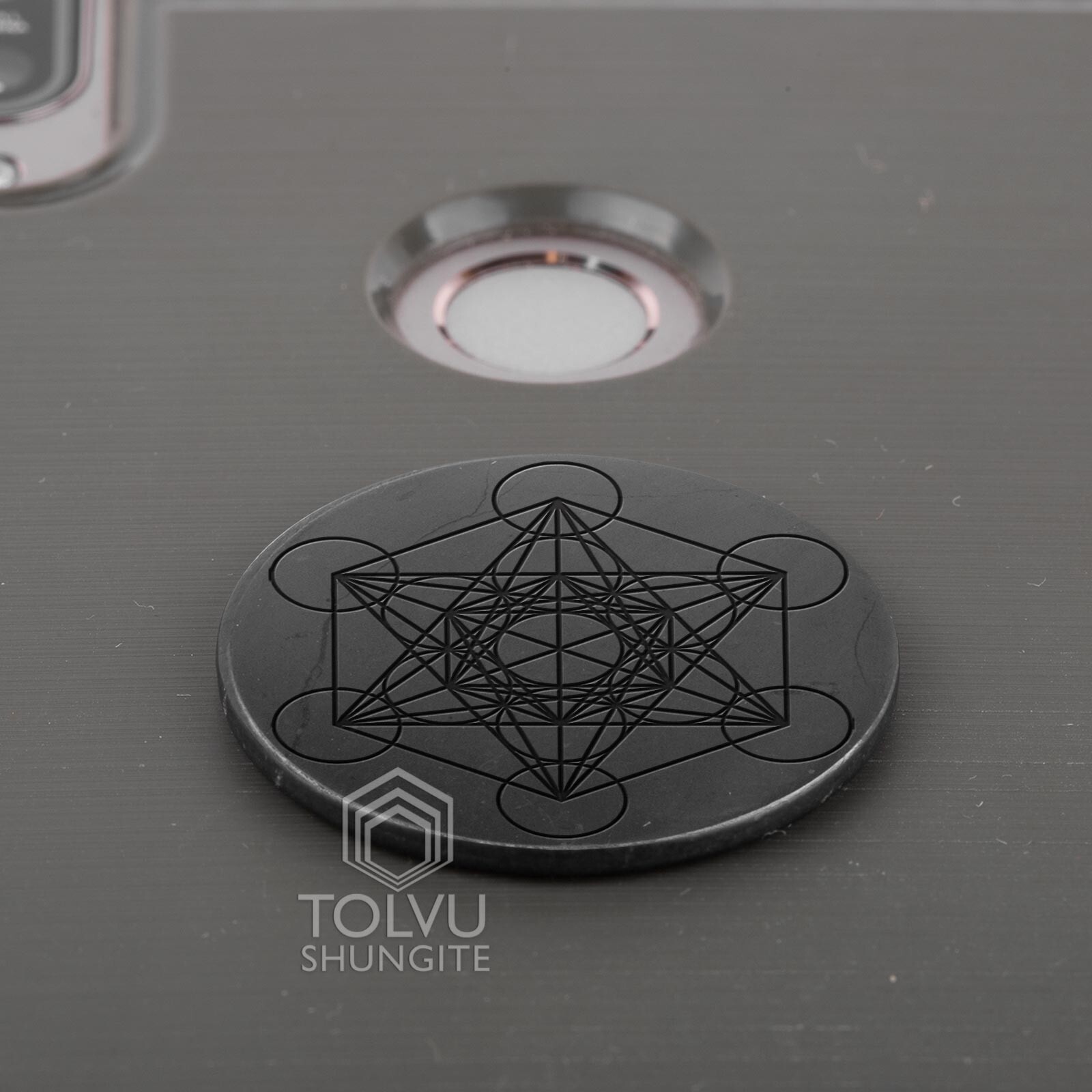 Shungite Rock Round Plate “Metatron” Sticker Authentic Shungite Stone, Tolvu