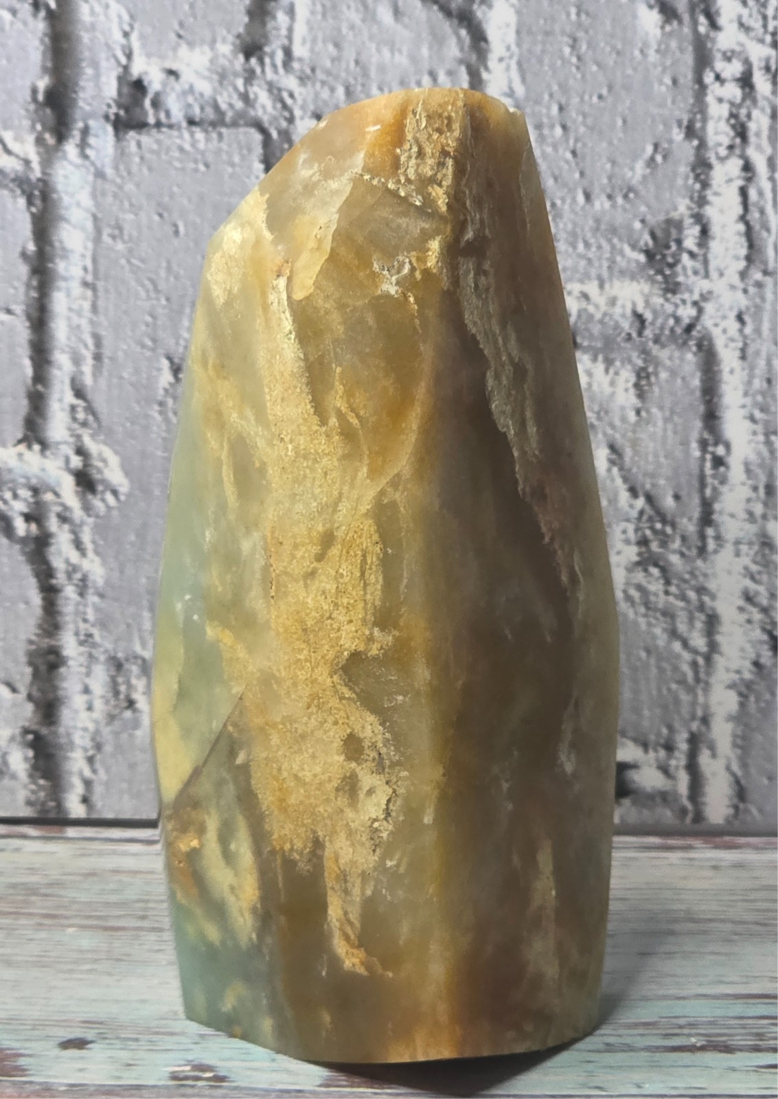 Natural Caribbean Calcite Polished Freeform – Scenic Ocean Landscape