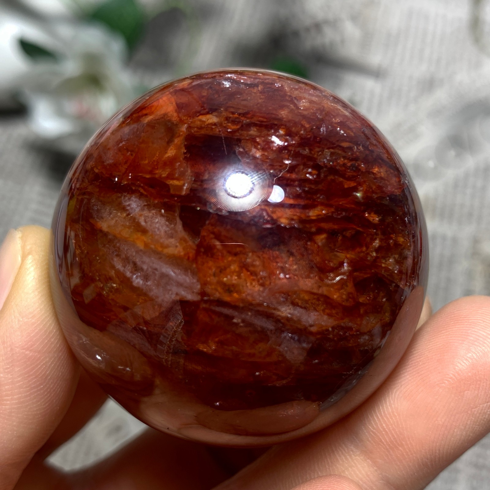 153G Natural Red Gum Flower Ball Crystal Sphere Specimen Energy Healing Reiki