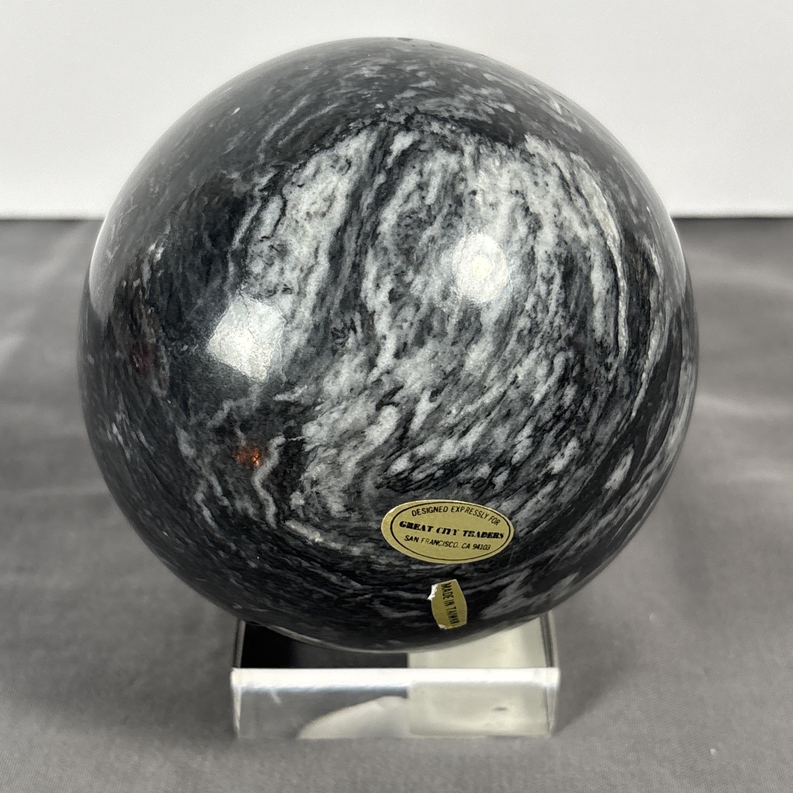 Polished Black Moonstone Large Sphere on Clear Acrylic Stand