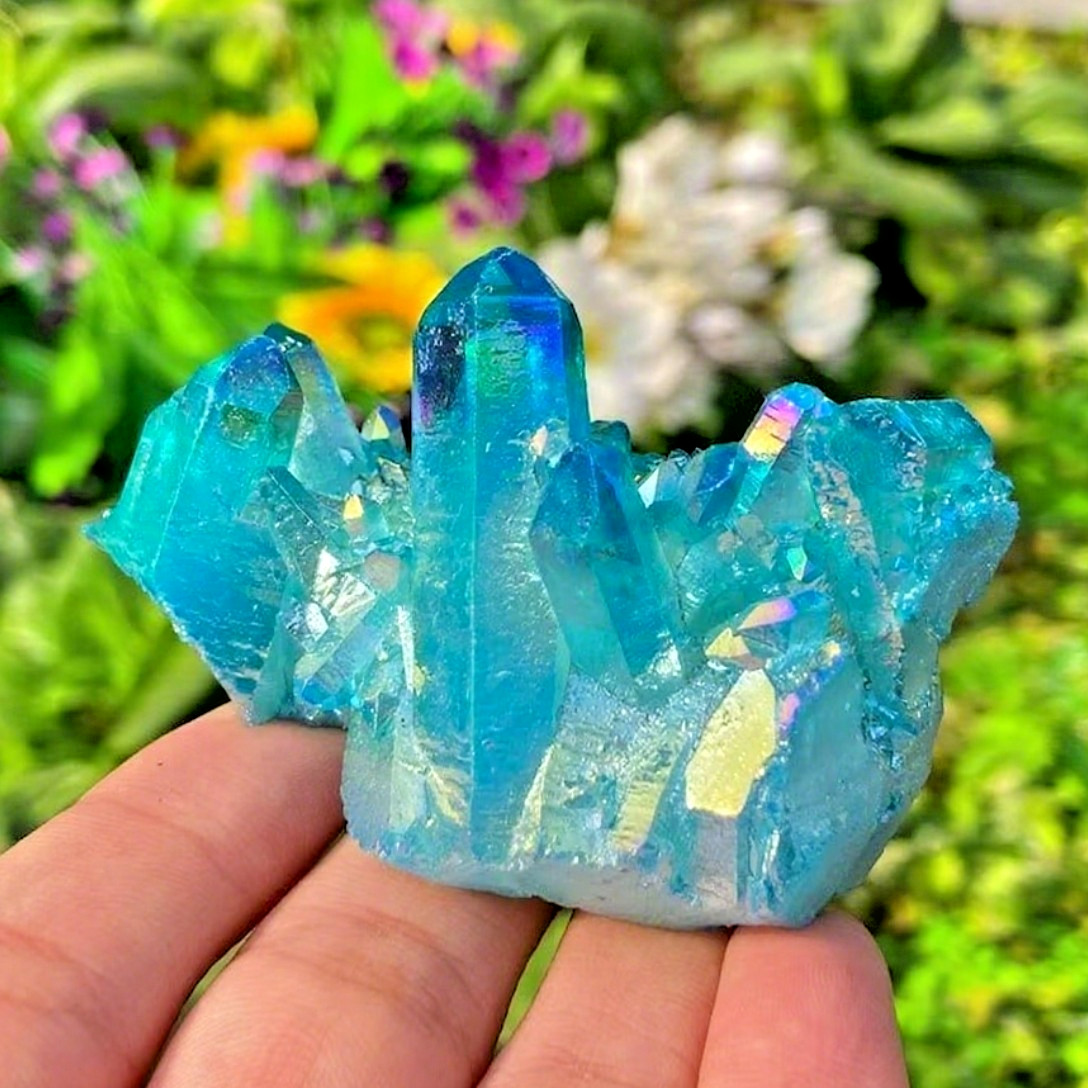 Titanium Aura Blue Crystal Cluster Healing Geode Rock Home Decor Unique Gift