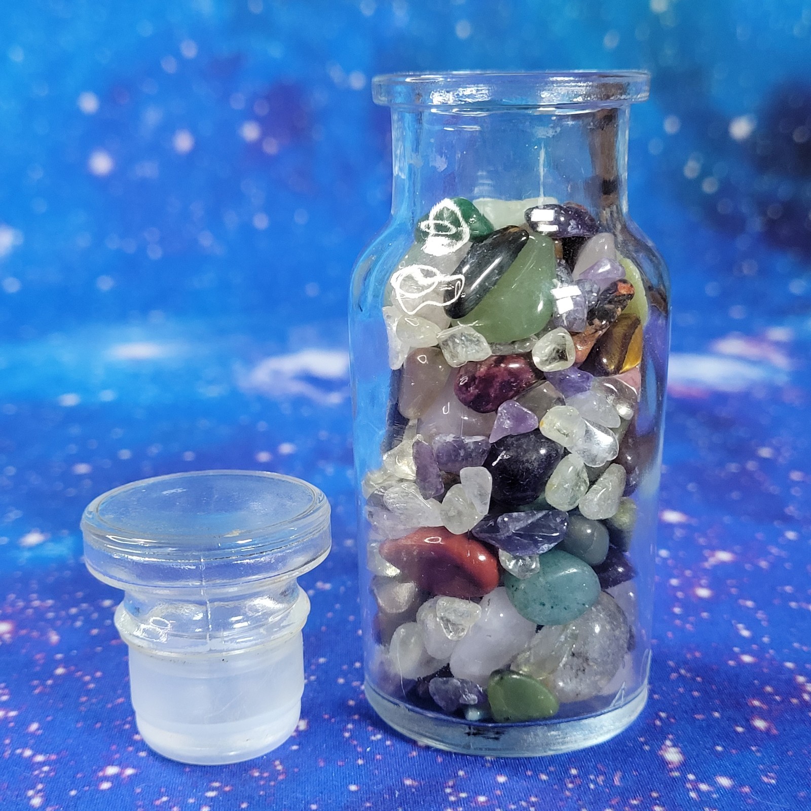 4oz Mixed Crystal Tumbles/Chips in Apothecary Vintage Glass Jar Wagner Spice