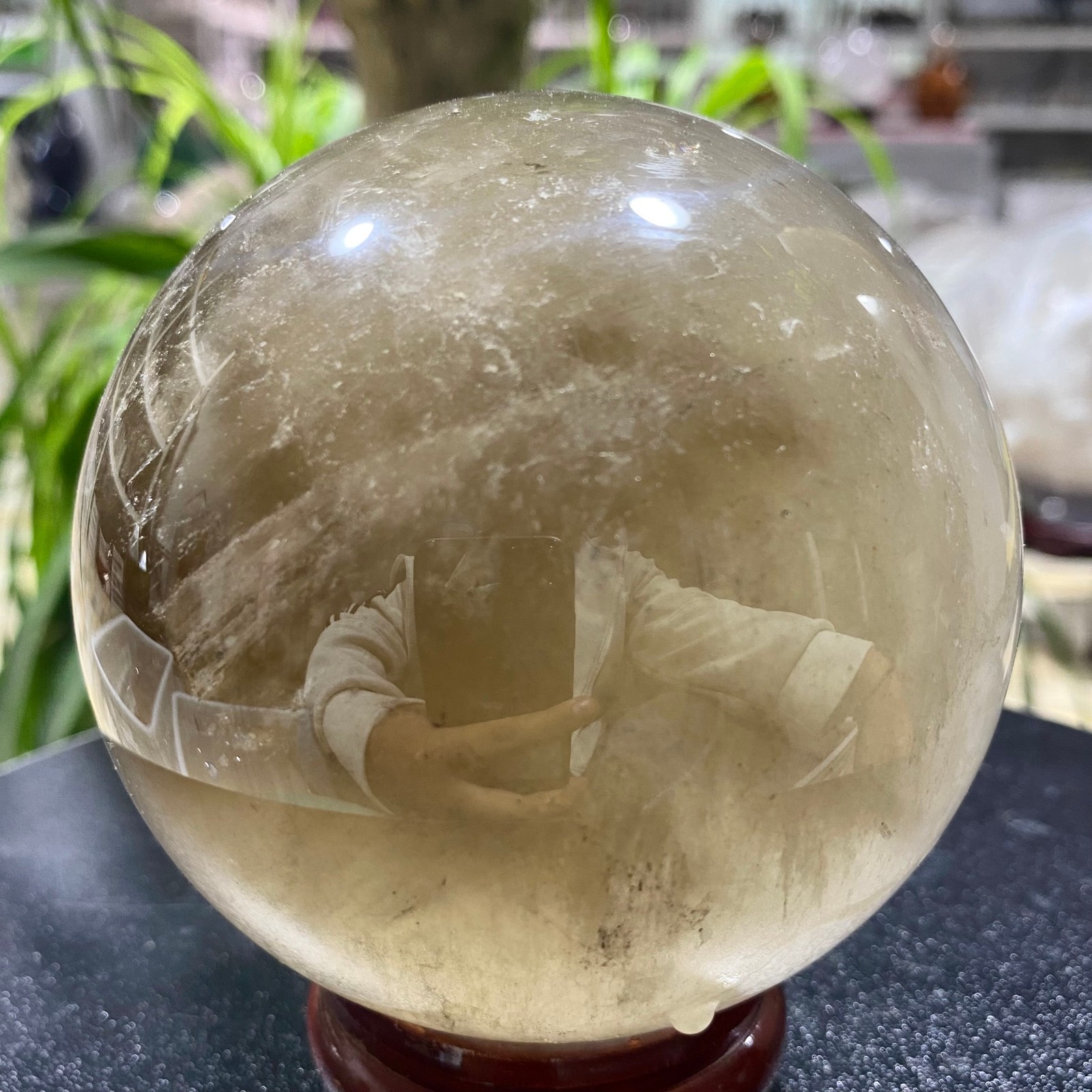 2.42LB Natural tea crystal Quartz ball raw stone polished sphere Energy Healing