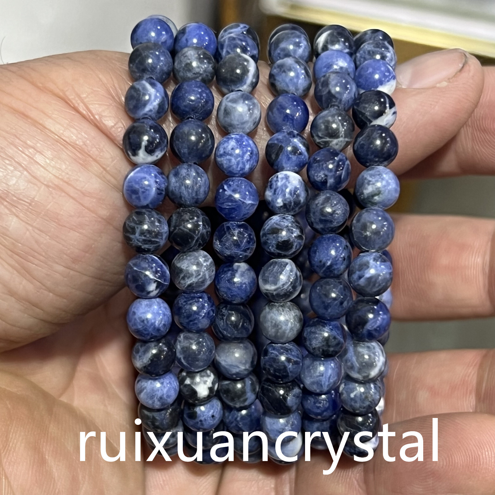 Wholesale Lot 6pcs Natural Blue-vein stone 6 mm 7.5″Crystal Stretch Bracelet