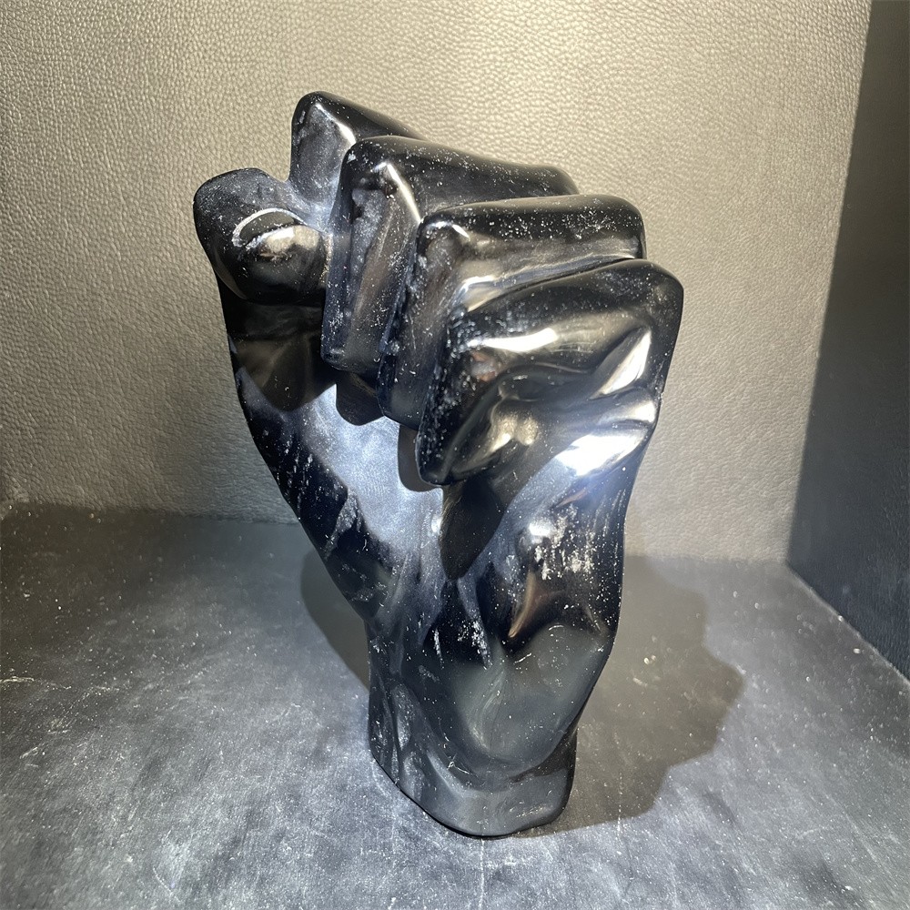 4LB 5.5”Black Obsidian Fist Ornament Crystal Quartz Carving Gift