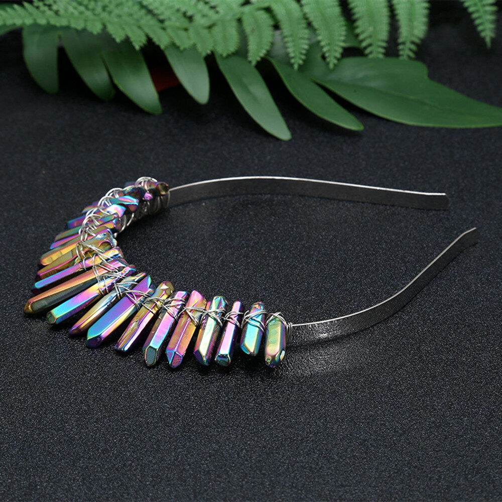 Quartz Crystal Hair Hoop Crown Headband BOHO Headdress Wedding Accessories