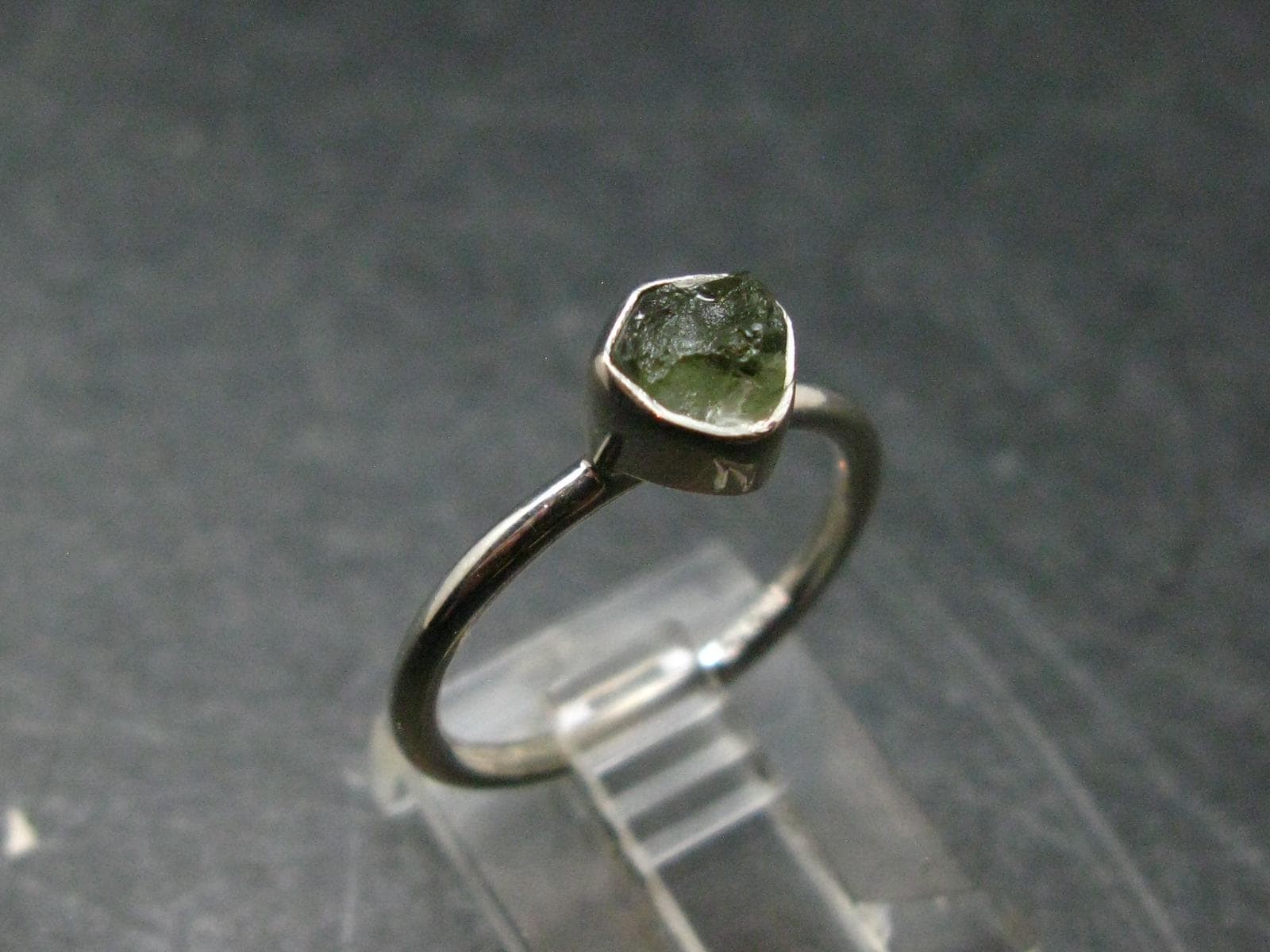 Moldavite Tektite Silver Ring from Czech Republic – 6 Size – 1.91 Grams