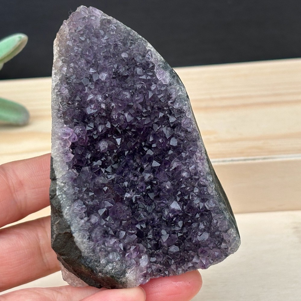 210g Top Natural Amethyst Cave Quartz Crystal Specimen Reiki Healing +Stand