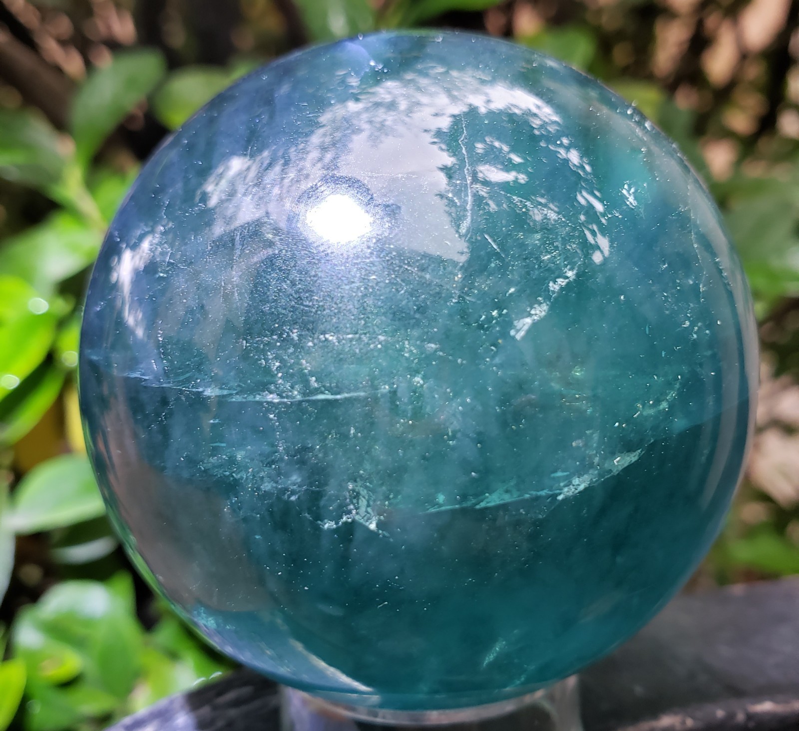 2.5″ Deep Blue Fluorite Quartz Crystal Sphere Ball Orb Rainbow UV, 457g or 1 lb