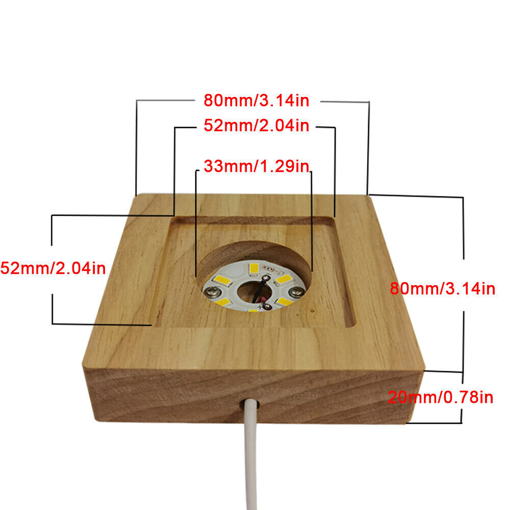 2pcs USB LED Light Square Solid Wood Base Holder Warm For Crystal Craft Display