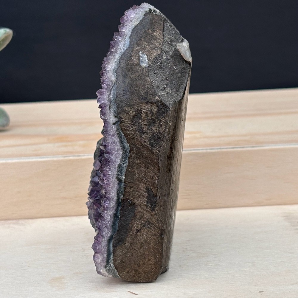210g Top Natural Amethyst Cave Quartz Crystal Specimen Reiki Healing +Stand
