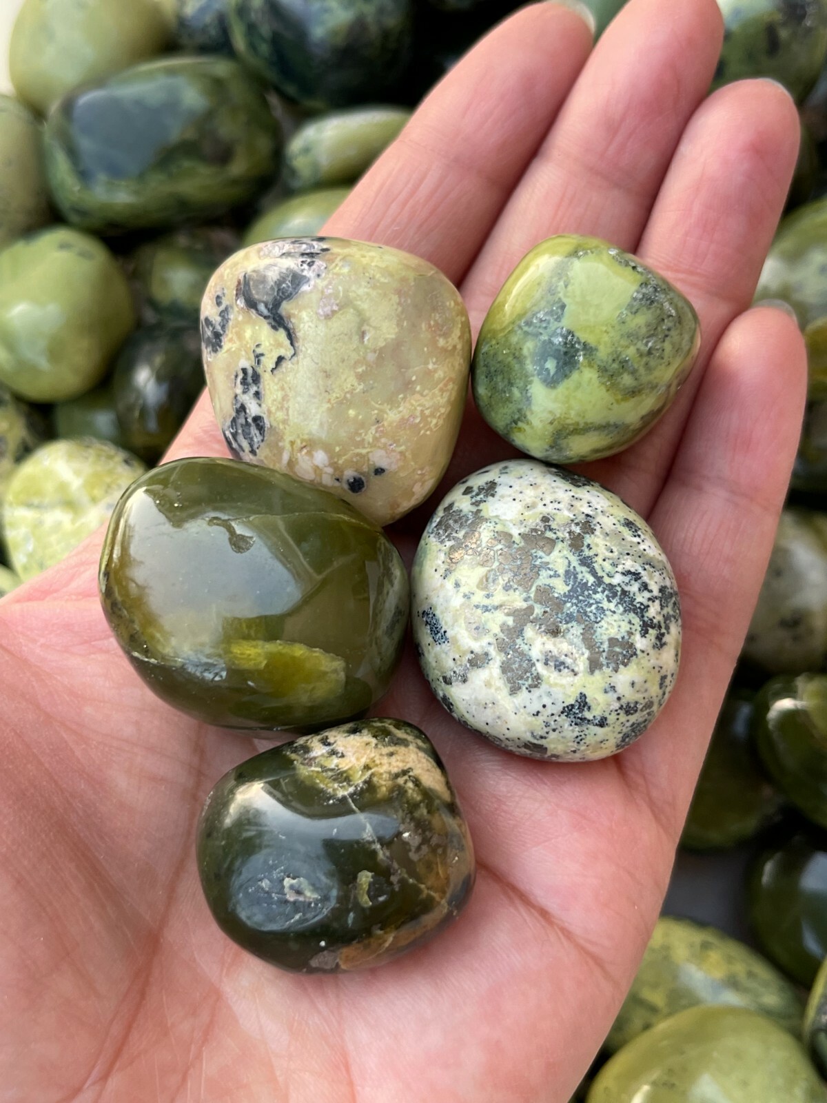 Grade A++ Serpentine Tumbled Stones, 1-1.25 Inch Tumbled Serpentine Stones