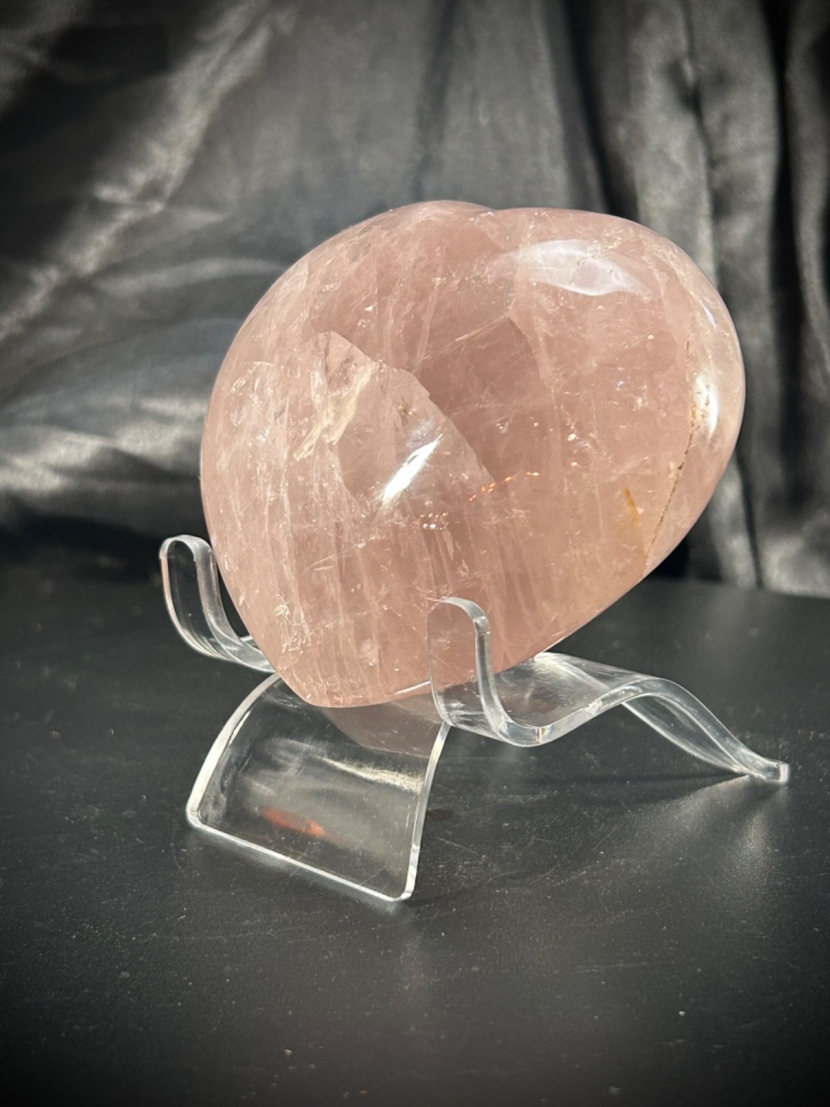 3.26″ Chunky Rose Quartz Heart With Acrylic Stand 12oz (338 grams)