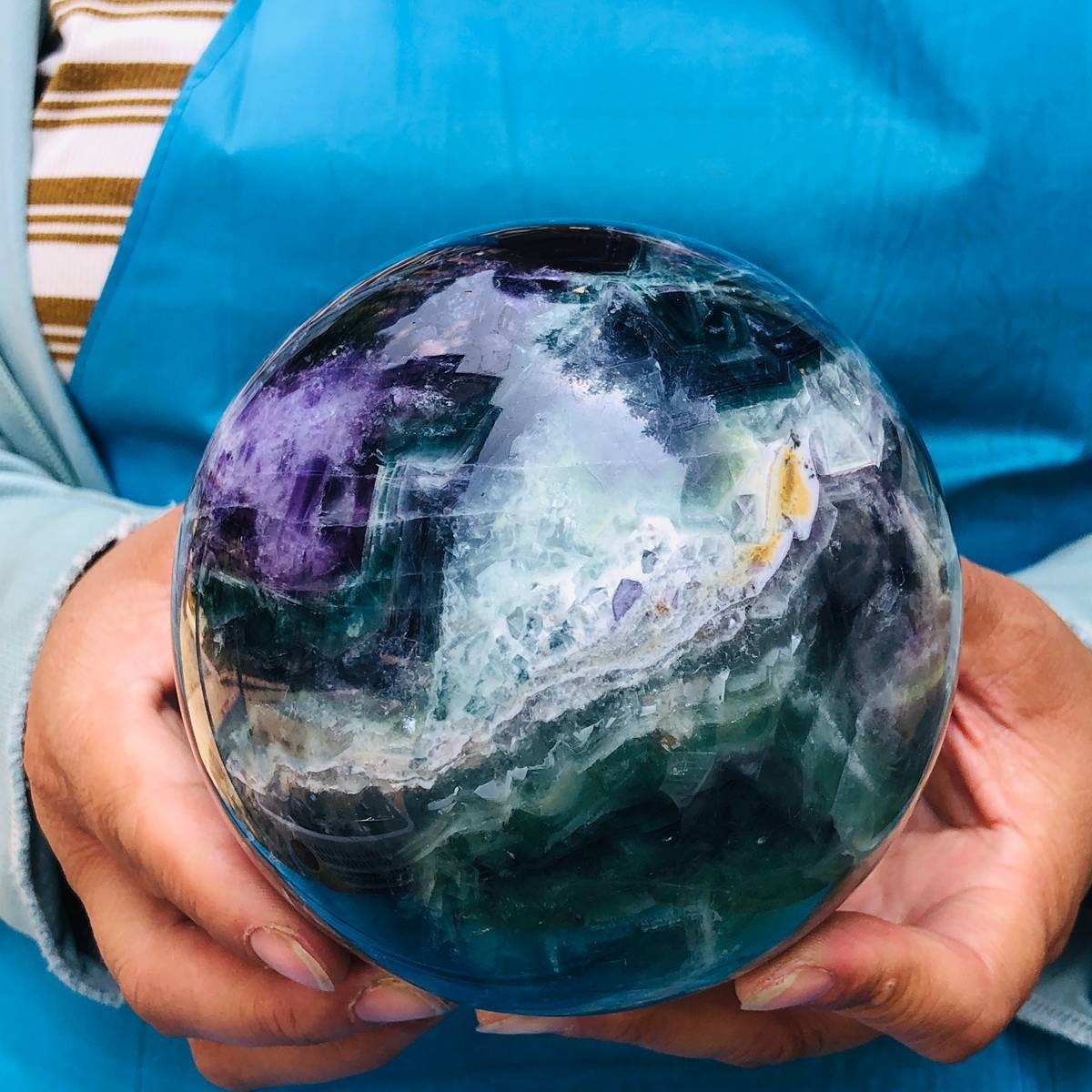 5.25 LB Natural Rainbow Fluorite Sphere Collectible Decor Healing Stone 5506