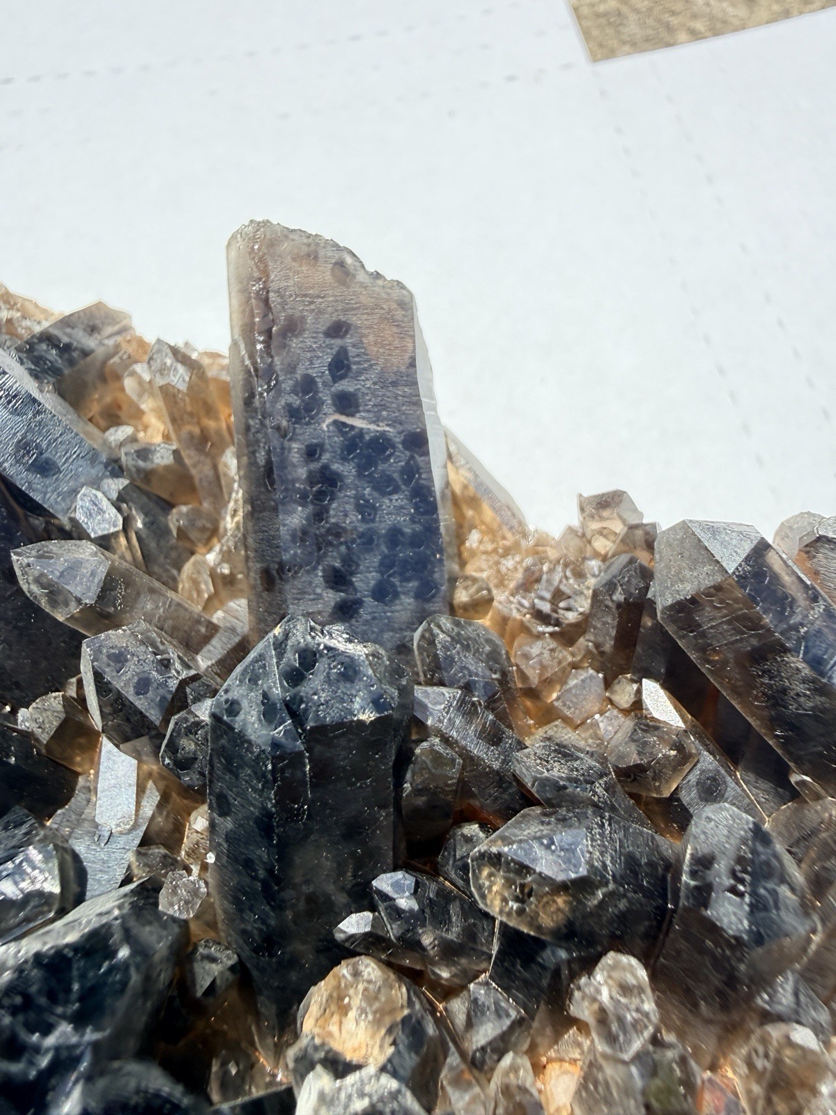 Large Smoky Quartz Cluster with Green Mineral Inclusion Raw Mineral Specimen