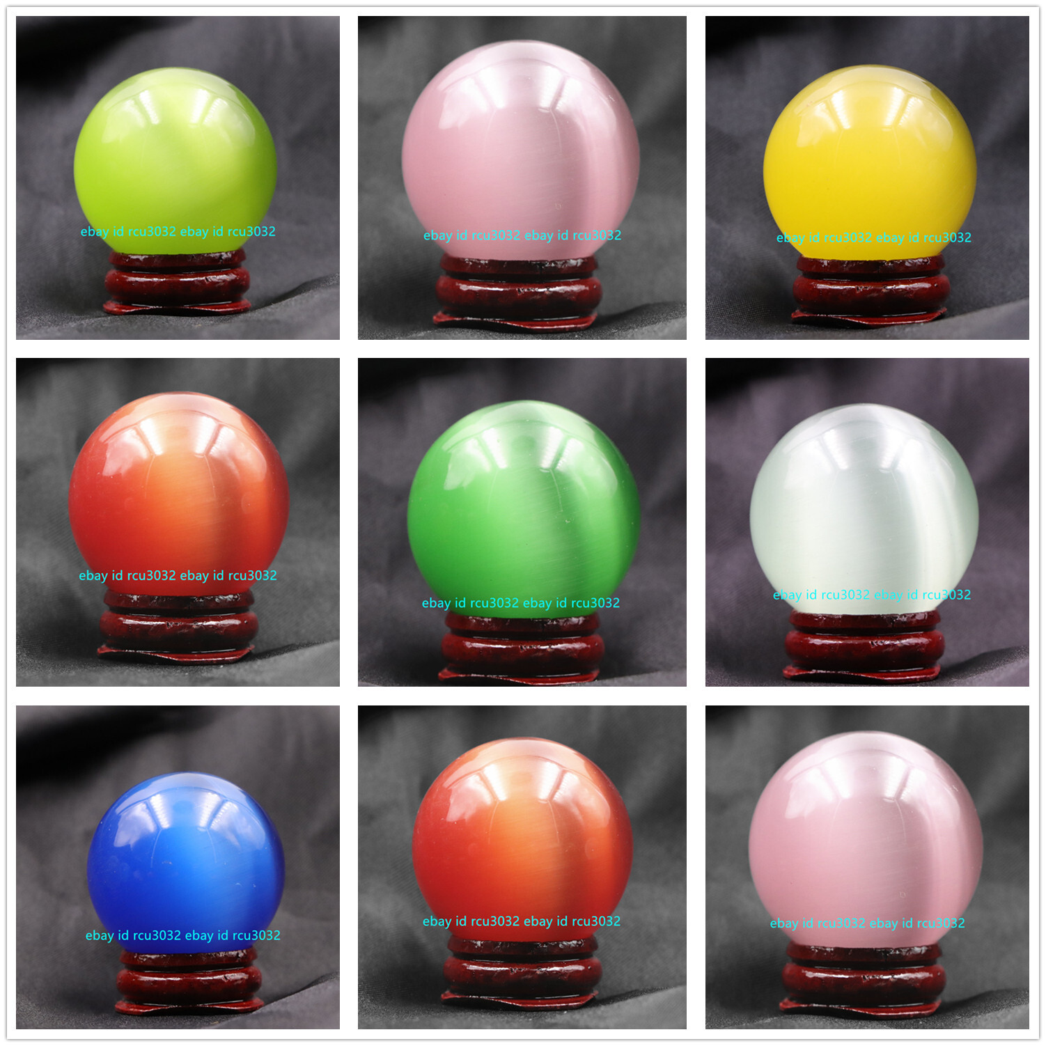 Multi-Color 40mm Mexican Opal Cat’s Eye Gems Ball Crystal Healing Sphere + Stand