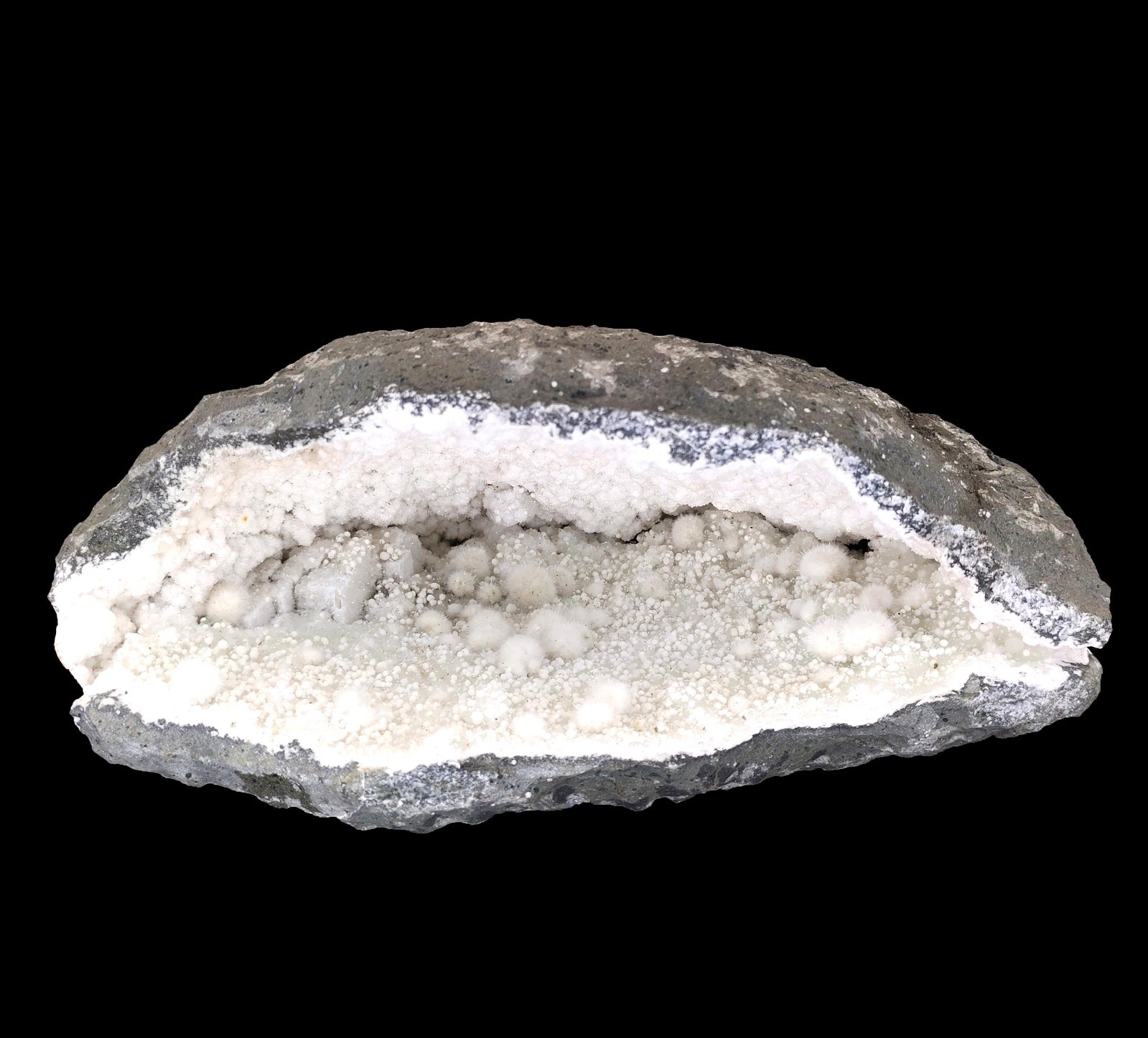 Big Natural Okenite Balls with Gyrolite on Prehnite Minerals in Geode #23