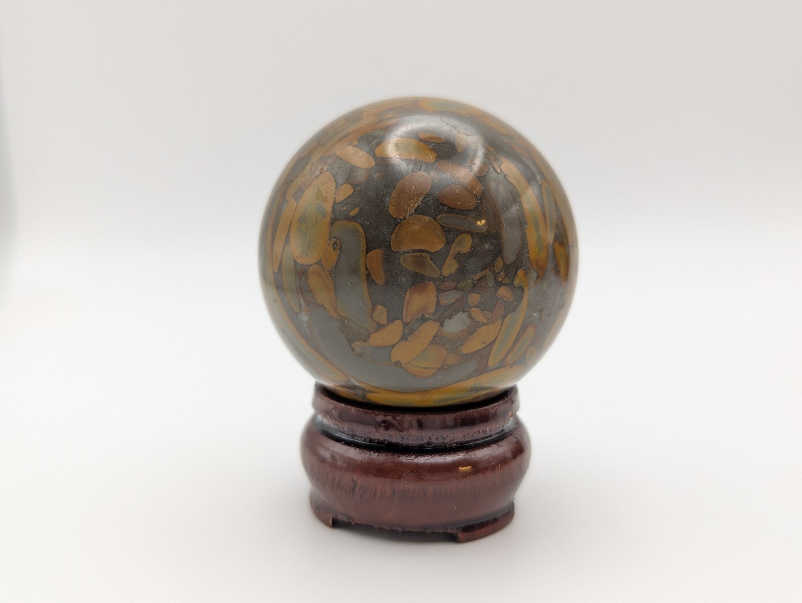 51 mm (2.0) Bamboo Fossil Stone Sphere Crystal Ball & Stand (China) US Seller
